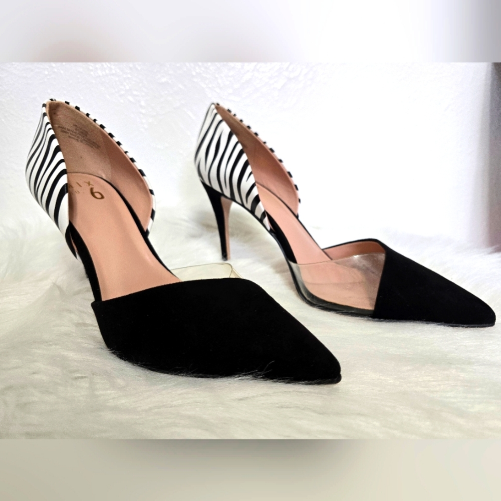 Mix No.6 Zebra Print Black Suede Heels.